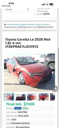 عندي كورولا 2020 للبيع موصفات le حادثهة من امريكا جاملغ امامي ايمن وبا...