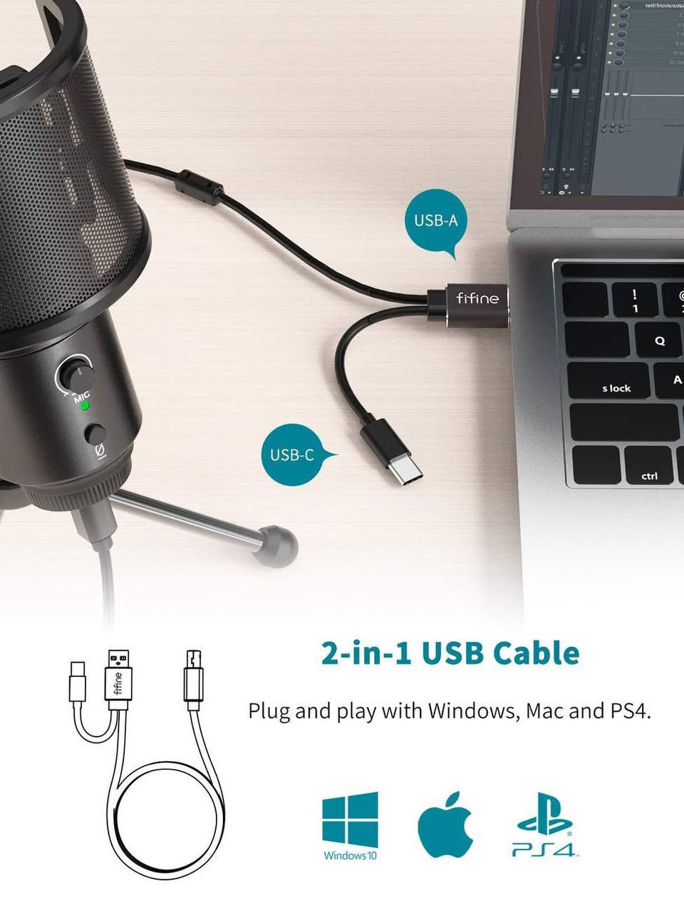 FIFINE USB Desktop PC Microphone with Pop Filter for Computer and Mac, Studio Condenser Mic with Gain Knob Mute Button Headphone Jack for Gaming Streaming Recording YouTube, Extra USB-C Plug-K683A

مايك من ففاين 
موديل : 683A
يحتوي على ستاند صغير موضح بالصور
يحتوي على فلتر 
يشتغل تايب سي + USB

🛑75 الف مع التوصيل🛑


**إذا كنت صاحب هذا الإعلان وتريد حذفه لأي سبب، رجاءا أرسل رسالة إلى الدعم الفني**