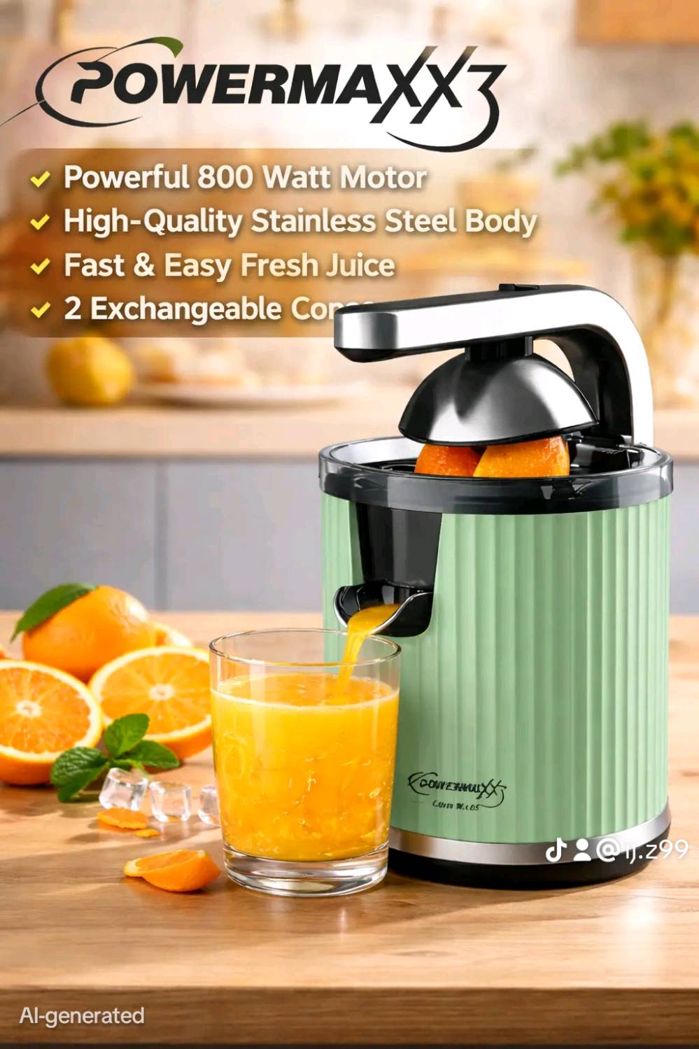 عصارة فواكه كهربائية 🍊
ماركة باور ماكس الالمانية
عصير طبيعي طازج خلال ثواني فقط ✨
المواصفات:
• محرك قوي 800 واط
• هيكل ستيل صحي مقاوم للصدأ
• كبس قوي لاستخراج اكبر كمية عصير
• سهلة الاستخدام والتنظيف
• تصميم انيق يضيف جمال للمطبخ
• مناسبة للبرتقال والليمون وباقي الفواكه
كوب عصير طازج كل يوم لعائلتك 🍊🥤
ضمان سنة من تاريخ الشراء ✔️
للحجز والاستفسار مراسلة الصفحة 📩
التوصيل متوفر لجميع المحافظات 🚚