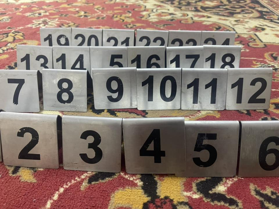 ارقام طاولات ٢٤. رقم سل ستيل
القطعه ب٣ الف شلع 
***********

