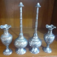 ٤ قطع • نحاس مطلي فضة • قديم مختوم