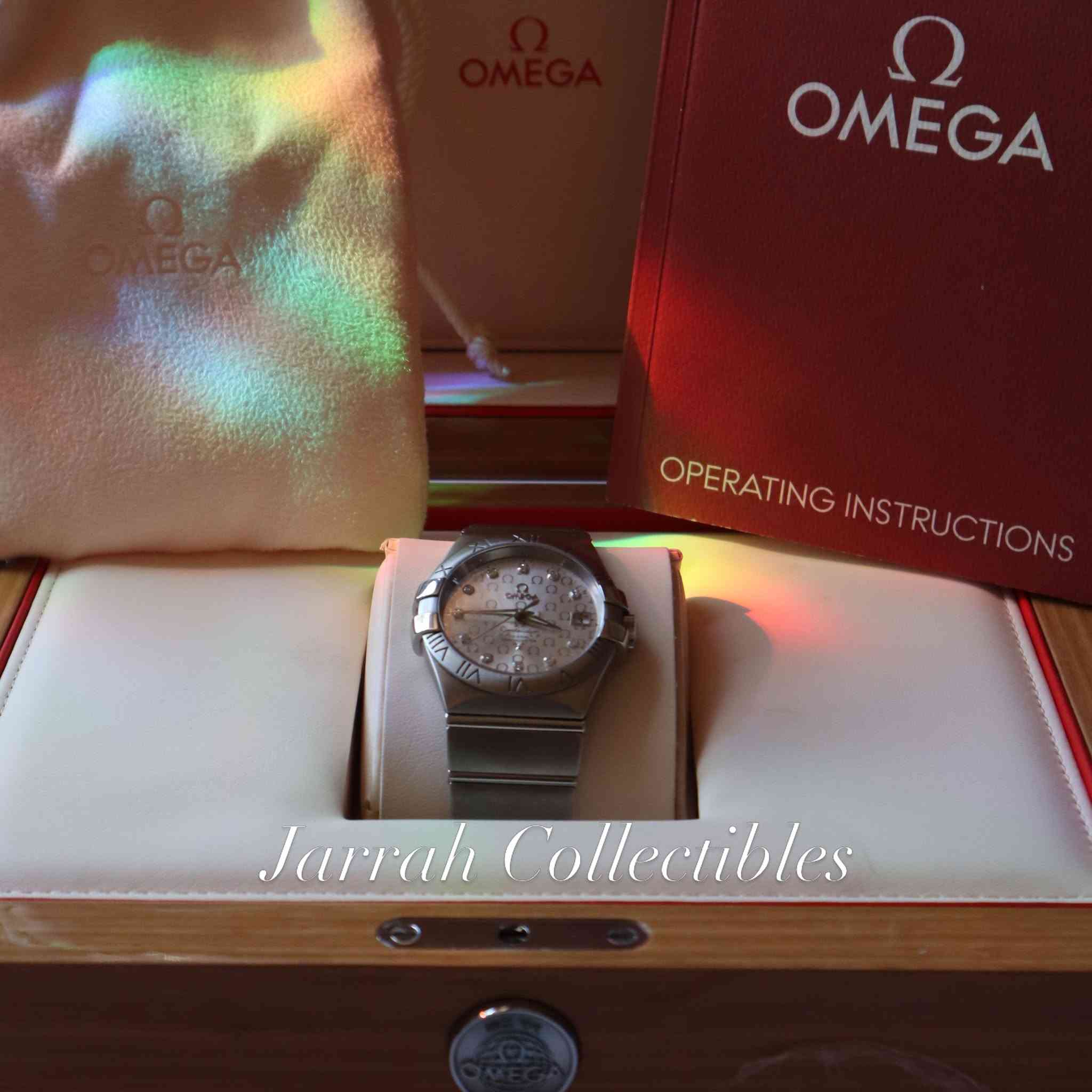 OMEGA Constellation Double Eagle 💎Special Diamond Logo Dial Ω  
تحفة من آجمل تحف اوميغا كونستليشن بميناء الماس مميزة 💎Ω

▪️Ref. 123.10.35.20.52.002 الموديل
▪️Size: 35mm Without Eagles الحجم
▪️Automatic Cal.2500 اوتوماتيك 
▪️Diamond logo dial 💎 
▪️Sapphire Crystal جامة زفير 
▪️Full Links سير واسع 
▪️OMEGA wooden box & booklet مع علبة و كتيب

▪️Price: 2000$ - 1420 JD

The especially dramatic and enduring design concept of the OMEGA Constellation line is characterized by its famous “Griffes”, or claws, and striking dials.
This model features a silver dial decorated with the OMEGA logo in an aligned pattern, diamond-set indexes and a date window at the 3 o’clock position, and covered by a scratch-resistant sapphire crystal. The bezel, with its engraved Roman numerals, is mounted on a 35 mm stainless steel case, and is presented on a stainless steel bracelet.
This timepiece is powered by the Co-Axial calibre 2500, visible through the sapphire crystal caseback.

COPYRIGHT NOTICE: We are not affiliated with any brand. All watches are original and pre-owned (used).

‎إشعار حقوق النشر: نحن لسنا تابعين لأي علامة تجارية، وجميع الساعات أصلية ومملوكة مسبقًا (مستعملة).

#Omega #omegawatch #omegawatches #omegaconstellation #diamond 

Jarrah Collectibles ©️


**إذا كنت صاحب هذا الإعلان وتريد حذفه لأي سبب، رجاءا أرسل رسالة إلى الدعم الفني**