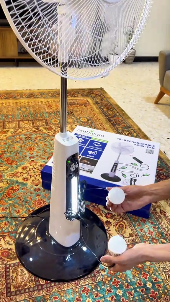 مروحة شحن أمبليوم 🌬️🔋 تشغيل متواصل لغاية 3 ساعات بدون كهرباء ✨ تبريد عملي وراحة بكل وقت، ويا ضمان سنة كاملة  العاصمة  *********** ***********
