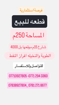 الطوبة والنخيلة • ٢٥٠م • شارع ١٥م