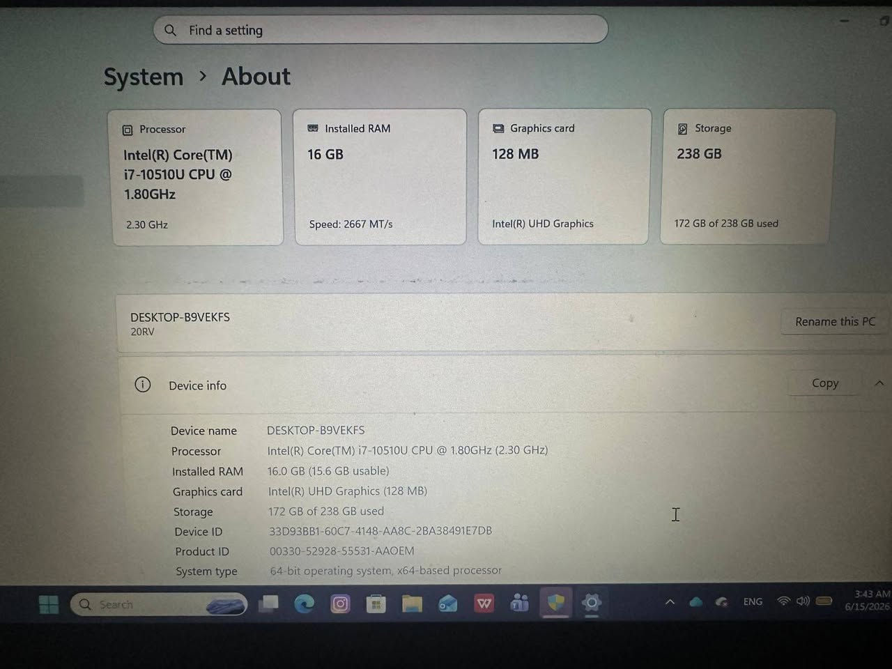 سلام عليكم
لابتوب lenovo thinkbook 14-IML

يجي وية معالج i7 جيل العاشر U

رامات 16 ddr4

و مساحة 238 

كرت شاشة مدمج

حجم الشاشة 14 بوصة بدقة FHD 60hz

نظام تشغيل windows 11

مشاكلة بس الكامرة عطلانة و خدوش خفيفة على الظهر غيرها ماكو و اللابتوب ما مفتوح ولا داخل تصليح

سعرة ٦٠٠ الف دينار 

مكاني حي الخضراء ماكو توصيل

رقم التواصل ***********
