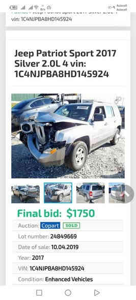 السلام عليكم سيارة للبيع جيب باتريوت 201‪7
وارد أمريكي ضررها مثل ما موضح بالصورة السيارة نظيفة وحلوة حيل مكينتها 200‪0 رقم ذي قار الجديد بسمنة  سيارة خير من ﷲ و بالعافية ع الياخذها
سعرها 118 وبيها مجال
مكان السيارة ميسان العمارة
***********
