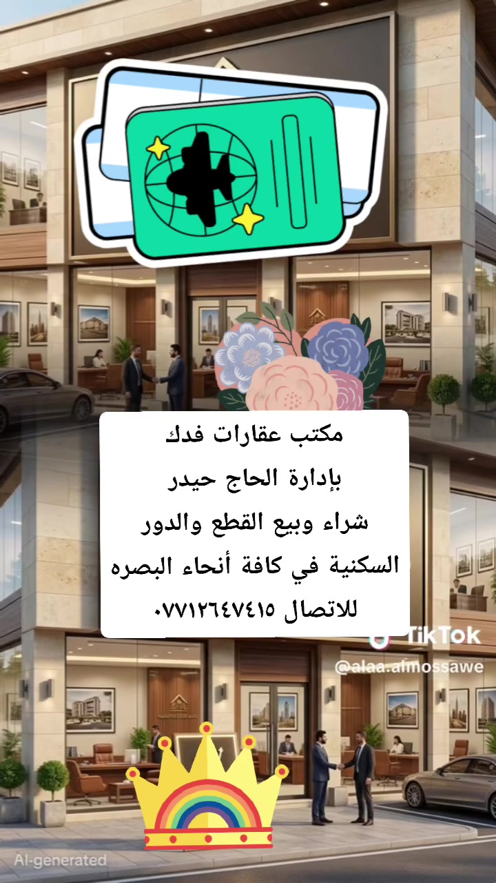 مكتب عقارات فدك شراء وبيع القطع والدور السكنية 
في كافة أنحاء البصره
للاتصال ***********
@إشارة
