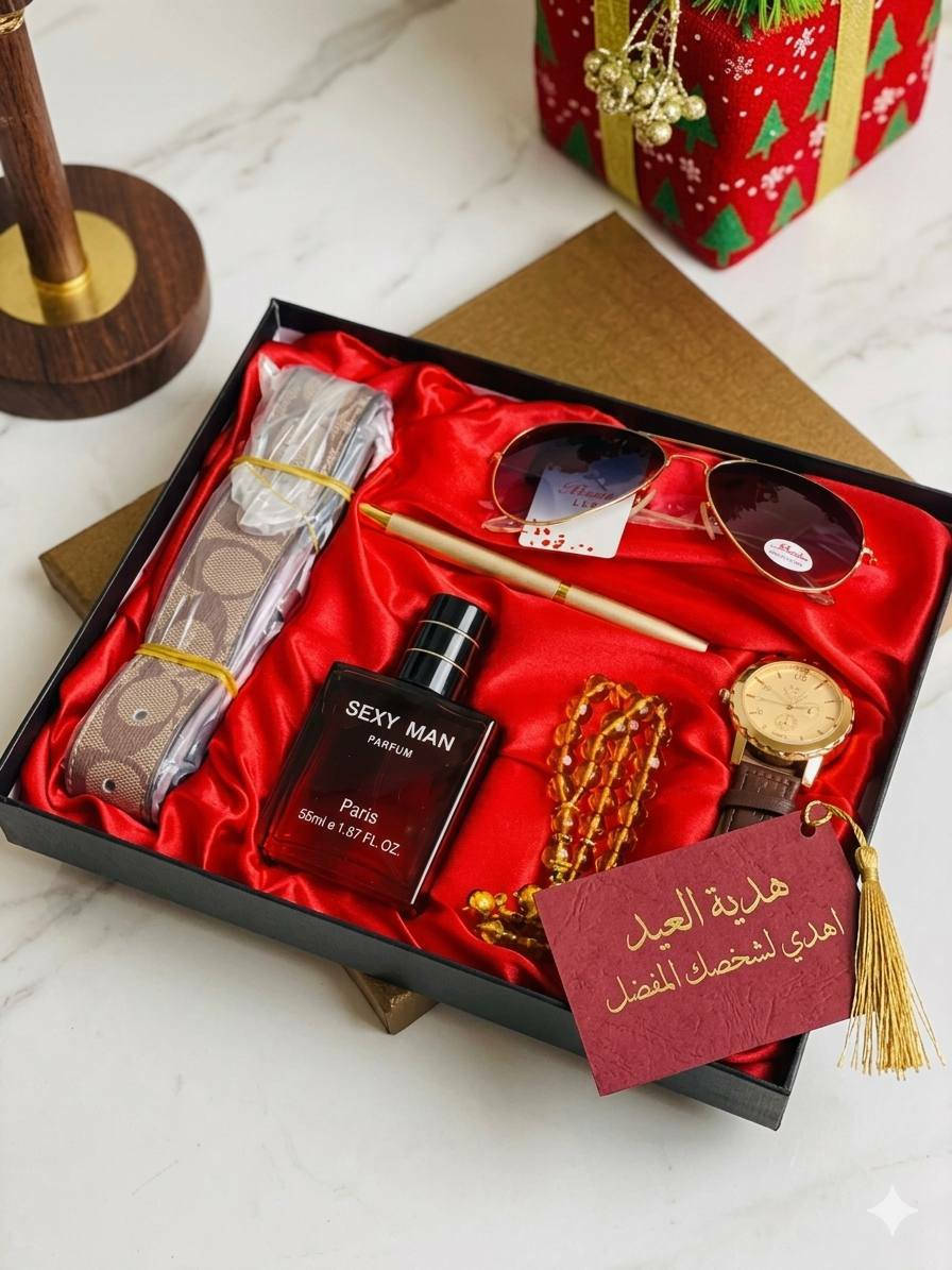 🤎 بكج الأناقة الرجالي المتكامل 🤎
لكل من يبحث عن التميز، وفرنا لكم الهدية المثالية والأجمل لتهدوها لمن تحبون (الأب، الأخ، الزوج، أو الحبيب) لتكتمل بها هيبته وأناقته ✨
🎁 محتويات البوكس:
 ساعة يد راقية (مقاومة للماء) ⌚️
 عطر رجالي فواح ومميز 🪵
 قلم سوفت أصلي فاخر 🖊️
 حزام جلد طبيعي أنيق 💼
 سبحة مميزة وعصرية 📿
 نظارة شمسية تزيد الإطلالة جاذبية 😎


**إذا كنت صاحب هذا الإعلان وتريد حذفه لأي سبب، رجاءا أرسل رسالة إلى الدعم الفني**