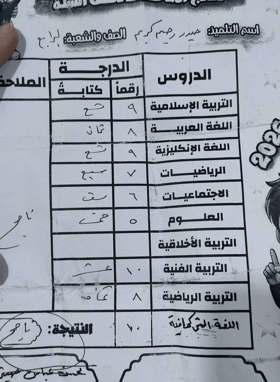 جانب من درجات طلابنا الابطال اكيد اكو رسوب واكو نجاح نحاول نعوض لبقية الطلاب ونحاول نقدم احسن ما عدنه ونوصل الطلاب للأفضل والاحسن وهذا شي مو بس وحدنا نكدر نحققه نحتاج متابعة الأهالي ، متابعة الأهالي شي مهم 
أسعارنا مناسبة  ودورة اول اسبوع تجريبي 
 للاستفسار الاتصال على الرقم *********** 
#معهد_العميد_التعليمي
