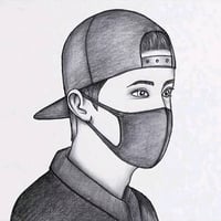 بورتريه فني مرسوم بالرصاص لشخصية عصرية ترتدي قبعة وقناع وجه. يعكس العم...