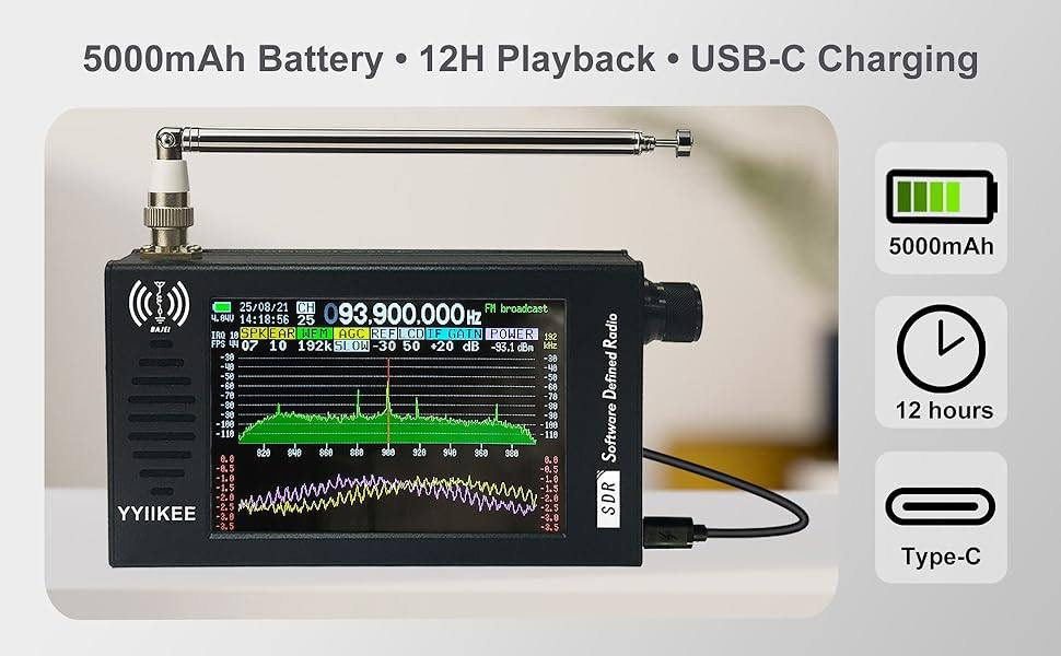 جهاز استقبال راديو SDR DSP محمول - شاشة لمس 4.3 بوصة، نطاق تردد 100 كيلوهرتز - 149 ميجاهرتز، موجات قصيرة كاملة، FM، MW، SSB، CW، HAM، طيف تردد 192 كيلوهرتز، شاشة عرض متدرجة، هيكل من سبائك الألومنيوم CNC، بطارية قابلة للشحن
العلامة التجارية: yyiikee

ماركة ييكي
لون أسود
ميزة خاصة محمول، قابل لإعادة الشحن
تقنية الاتصال USB
أبعاد المنتج 5.5 بوصة طول × 1 بوصة عرض × 2.9 بوصة ارتفاع
تقنية الموالف FM/AM
أسلوب حديث
مصدر الطاقة يعمل بالبطارية
نطاقات الراديو المدعومة 4 نطاقات
المكونات المضمنة هوائي، كابل USB، ورقة دليل المستخدم
حول هذا المنتج
جهاز استقبال متطور بتقنية DSP SDR – يتميز جهاز استقبال الراديو المعرف بالبرمجيات (SDR) بتقنية DSP لإزالة التضمين الرقمي، ويدعم أنماط CW وAM وSSB (LSB/USB) وWFM وFM ستيريو (مع سماعات رأس). بفضل عرض الطيف في الوقت الحقيقي بتردد 192 كيلوهرتز وشاشة عرض الشلال، يوفر أداءً استثنائيًا لهواة الراديو.
شاشة لمس عالية الدقة 4.3 بوصة - توفر شاشة اللمس IPS LCD بدقة 800×480 عرضًا ساطعًا وواضحًا لسهولة التشغيل. كما أن التحكم باللمس المقاوم بالإضافة إلى مفتاح التشفير الدوار يجعل عملية الضبط والتعديل سهلة للغاية.
استقبال فائق ونطاق تردد واسع - يغطي نطاق تردد من 100 كيلوهرتز إلى 149 ميجاهرتز بحساسية ممتازة، بفضل شريحة معالجة الإشارات الرقمية القوية وهوائي قابل للسحب عالي الكسب. استمتع باستقبال إشارة قوي وأقل قدر من التشويش.
تصميم متين وسهل الحمل - يتميز هذا الراديو المحمول بهيكل مصنوع بالكامل من سبائك الألومنيوم بتقنية CNC، مما يجعله متينًا وسهل الحمل. يبلغ حجمه 140 × 74 × 22 مم فقط ويزن 315 غرامًا، مما يجعله سهل الحمل للاستخدام في الهواء الطلق.

معلومات المنتج
أبعاد المنتج 5.5 × 1 × 2.9 بوصة
وزن المنتج 14.1 أونصة
ASIN B0DZ6799PM
رقم طراز المنتج yyiikee-IWofii Elec
البطاريات يلزم بطارية واحدة من نوع C. (مرفقة)


**إذا كنت صاحب هذا الإعلان وتريد حذفه لأي سبب، رجاءا أرسل رسالة إلى الدعم الفني**