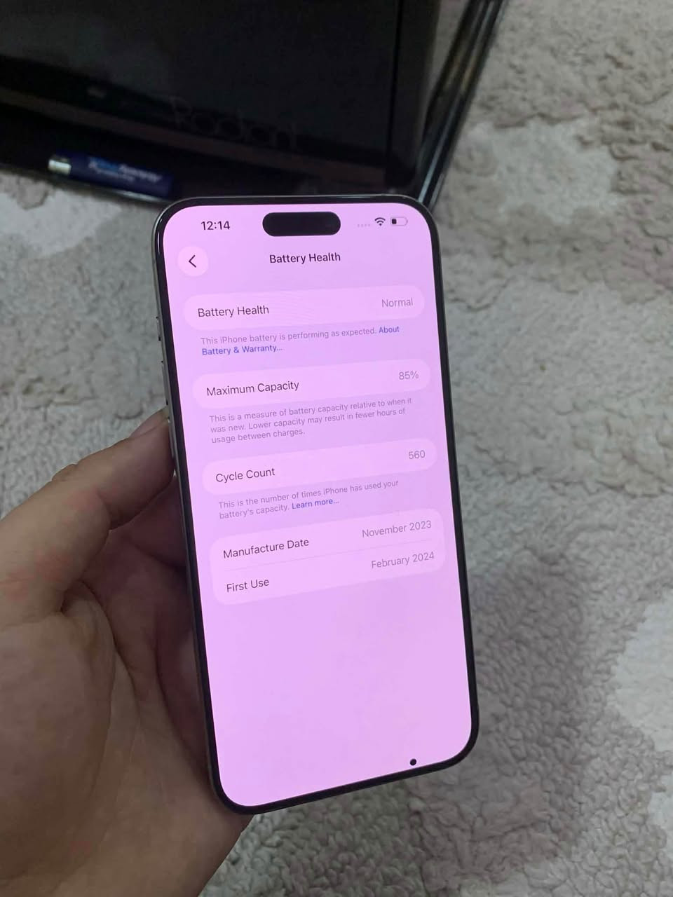 ئايفؤن ١٥ پرؤماكس ٢٥٦  يه ك سيم ئيسيم نه كراوه شاشه ي به س ئه و په له  ره شه ي هه يه پاتري ٨٥  شوختي نيه ١٠٠/١٠٠ باكه
٥٦٠$ قفليتي 
*********** السليمانية, العراق
