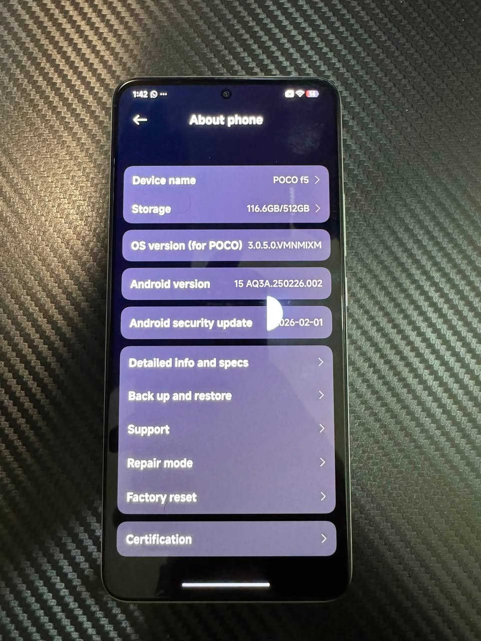 Poco f5 pro للبيع
تقريبا صارله عندي سنتين نسخة عالمية وياه الكارتونه والشاحن ، الجهاز مداخل صاينة ابد تجي تفحصه وتشوف النظافة مالته ، مثل مموضح بالصور بي كرضات خفيفة اثر وكعة خفية 
موصافته:
Amoled 120hz 2k
512gb 12gb ram
Snapdragon 8+ gen 1
 5160 mah 67w
يشغل 120 فريم على اغلب الالعاب 
مكاني بغداد العامرية السعر 250 الف


**إذا كنت صاحب هذا الإعلان وتريد حذفه لأي سبب، رجاءا أرسل رسالة إلى الدعم الفني**