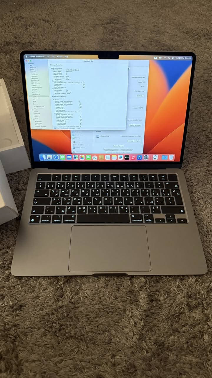 Macbook Air m2
هارد 256 GB
رام 8 GB
حجم 13
بطاريه 100% مشحونة 9 مرات بس لون فضي الجهاز نظيف وكامل ملحقات للتواصل خاص او على الواتس
***********
