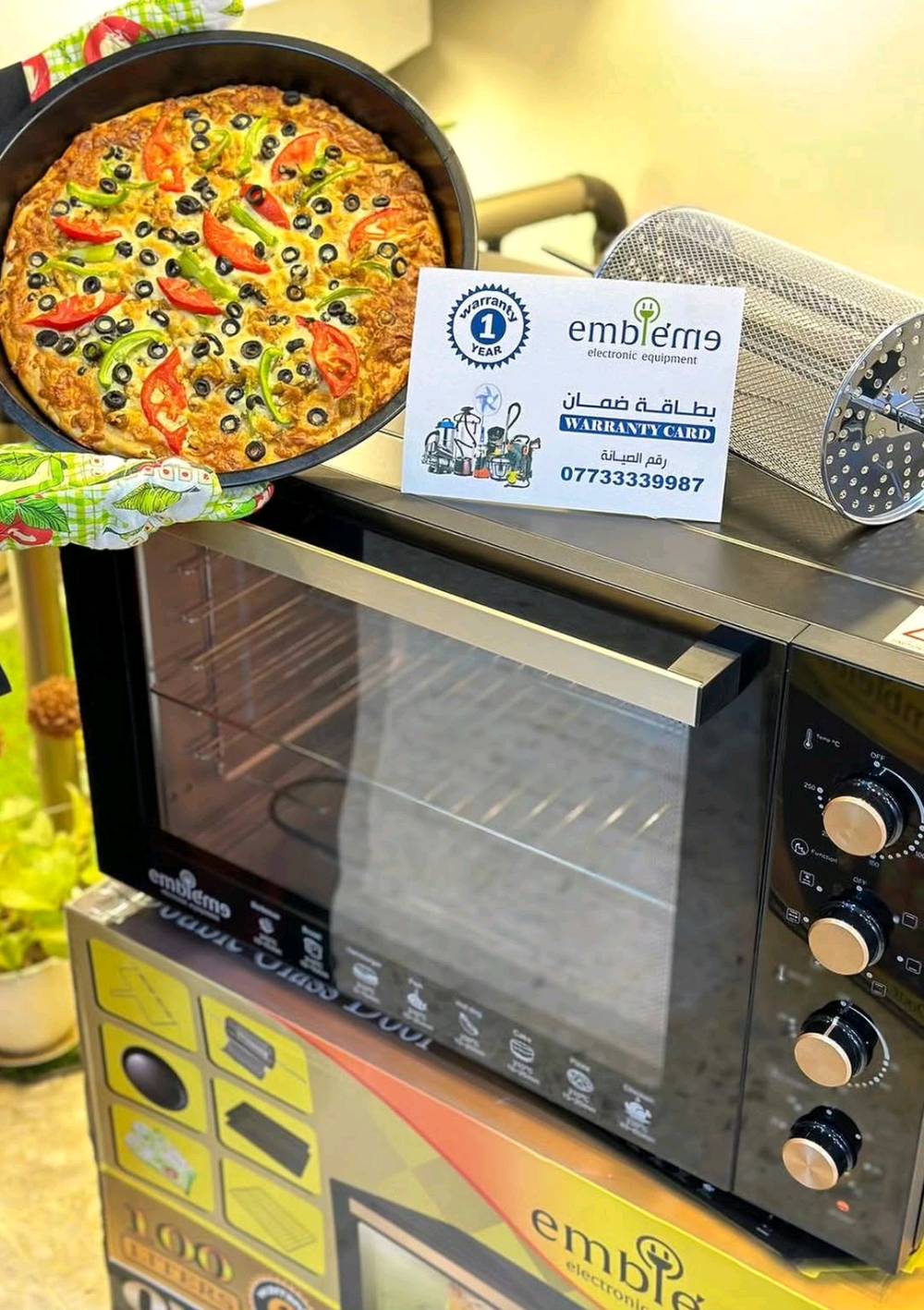 🔥✨ فرن كهربائي سعة100 لتر من Embleme ✨🔥
إذا تدور على فرن قوي وكبير يلبي كل احتياجاتك… هذا الخيار المثالي 👌
🍽️ سعة كبيرة 100 لتر 
مناسب للعوائل الكبيرة والمناسبات 🎉
🔥 توزيع حراري احترافي
4 هيترات من الأعلى + 4 من الأسفل لضمان استواء مثالي لكل الأكلات 😍
🍕 ملحقات متكاملة:
✔️ دبل صواني
✔️ صينية بيتزا 🍕
✔️ شبك (فنگر) للشوي
✔️ سيخ شواية دوّار للدجاج 🍗
✔️ صينية لتجميع الدهون
💡 مزايا إضافية:
✨ مروحة داخلية لتوزيع الحرارة
✨ مصباح داخلي لمتابعة الطبخ
✨ تحكم كامل بتشغيل الهيترات
✨ طلاء داخلي أصلي مقاوم للصدأ والتكلسات 💯
🛡️ ضمان سنة كاملة (وكالة امبليوم)
🚚 توصيل سريع ومجاني لكل محافظات العراق
📩 للحجز والاستفسار:
مراسلة الصفحة خاص أو واتساب
📱 ***********
💥 لا تضيع الفرصة… خلي مطبخك احترافي مع Embleme 💥