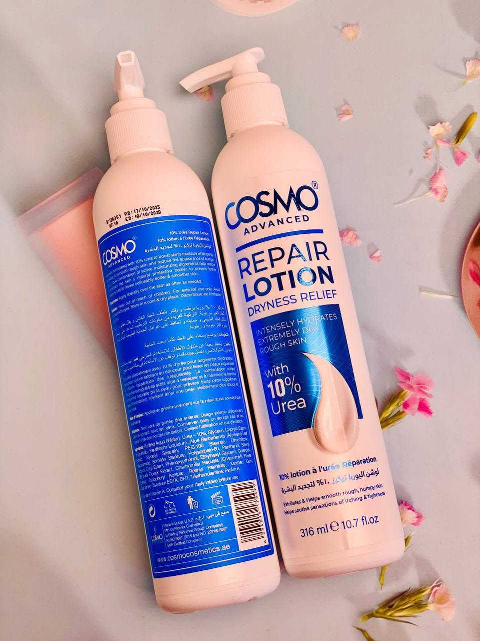 كوزمو لوشن معالج للجسم باليوريا 10% (Cosmo Repair Lotion with 10% Urea) هو مرطب علاجي مخصص للبشرة الجافة جدًا والخشنة، ويُستخدم لتوفير ترطيب عميق وتجديد خلايا الجلد

🌿 الخصائص والمكونات الرئيسية:
 • يوريا 10%: مكون فعّال يُستخدم لترطيب البشرة بعمق، حيث يعمل على جذب الماء إلى الطبقات العليا من الجلد، مما يساعد في تقليل الجفاف والتشققات.
 • تركيبة سريعة الامتصاص: تمتص البشرة اللوشن بسرعة دون ترك بقايا دهنية، مما يجعله مناسبًا للاستخدام اليومي. 
 • تحسين مرونة البشرة: يساعد الاستخدام المنتظم على تحسين مرونة البشرة ومنع الجفاف المستقبلي

✅ الفوائد:
 • ترطيب فوري وعميق للبشرة الجافة والخشنة. 
 • تحسين ملمس البشرة وجعلها أكثر نعومة وراحة.
 • مناسب للاستخدام اليومي ولجميع أنواع البشرة، بما في ذلك البشرة الحساسة
المنشأ دبي الأصلي ✅

سعر العلبه  8 الاف 
علبتين  ب15 الف 
3علب ب20
توصيل 5 الاف


**إذا كنت صاحب هذا الإعلان وتريد حذفه لأي سبب، رجاءا أرسل رسالة إلى الدعم الفني**