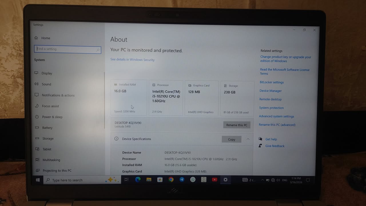 سلام عليكم دل 5410 
Ddr4 3200 16
Samsung 256 ssd
بطاريه 3 ساعات 
سعر 350 
مكاني محموديه 
***********
