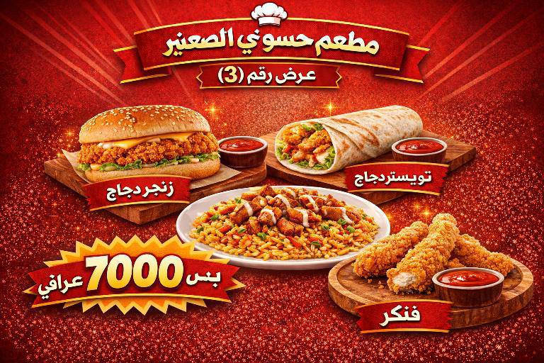 مطعم حسين احمد  الي اكلهم تجنن سوالكم عروض لمدة يوم واحد 
العنوان _الحسينية مدخل التكسيات شارع 20 
رقم التوصيل ***********
