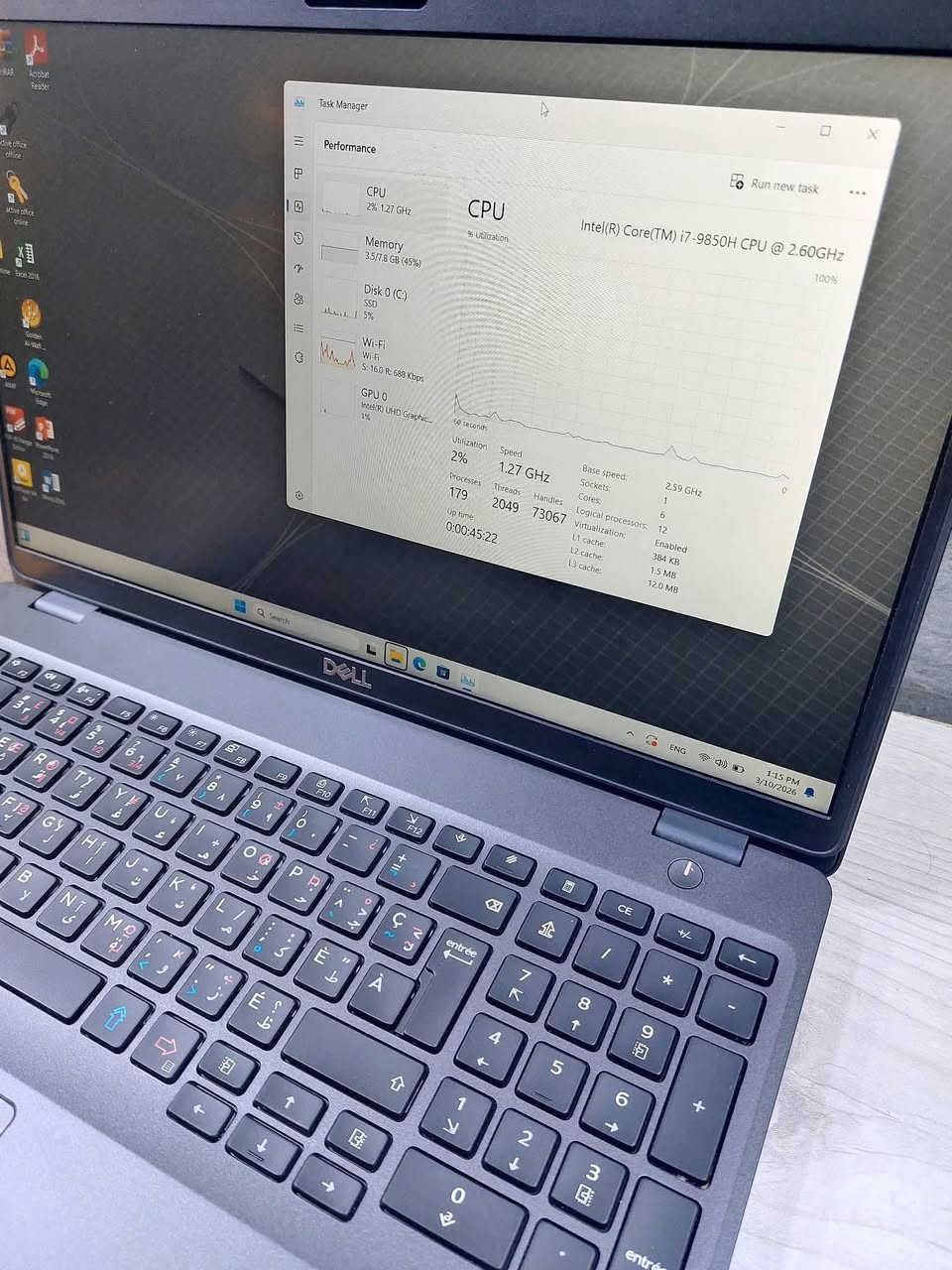 تدور ع لابتوب معالج قوي حرف (H) حجم شاشة كبير 15.6  للدراسة و البرامج الهندسية والحسابية  الك هاي .
 وبسعر ثابت 380الف دينار وتوصيل
Dell Latitude 5501 Ci7 جيل تاسع 
Core i7-9850H
8 GB  DDR4 RAM
256GB SSD2.5 HARD
15.6 screen 1920x1080 FHD 
Back-light Ar-En
Charger dell 130w  شاحن اصلي 
يمكن للزبون فحص اللابتوب وتشغيله والتأكد من المواصفات قبل استلام اللابتوب.

عنوان المكتب بغداد شارع الصناعة مجمع الرياش مكتب اليسر للتواصل والحجز ***********
