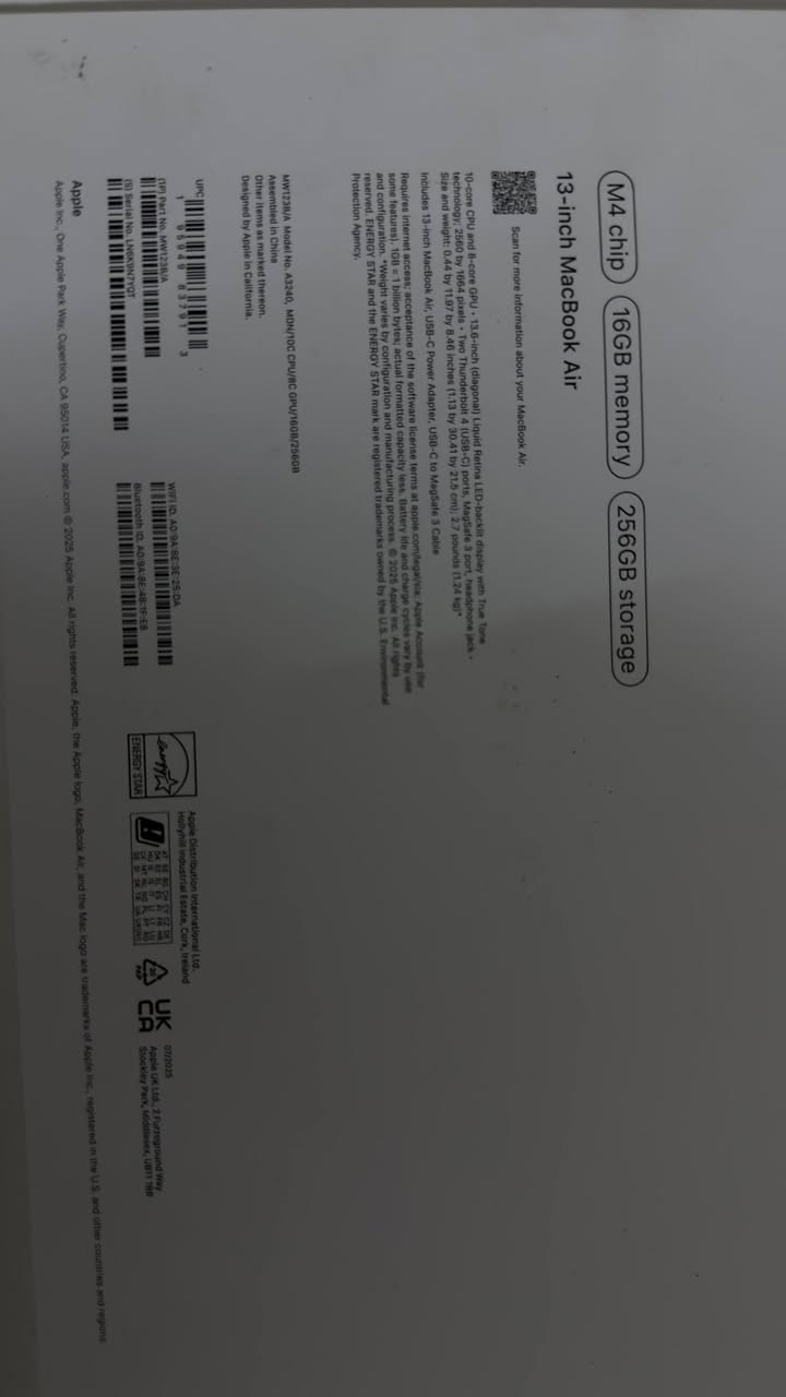 Macbook Air m4
13 inch
16 /256
 انتاج 2025 
عدد دورات الشحن 14
نظافة 99%
يوجد شخط واحد بسيط جدا وصغير موضح بالصورة
للأستفسار ارسل رسالة

سوي انظمام حت تشوف البقية 👇🏻
https://t.me/wolf_store_iq

متوفر Macbook Air m4
15 inch
16/256

متوفر Air m5 13 
16/512

متوفر ايضًا Air m2  13 inch 16/256  
جديد ممفتوح. لون مدنايت

متوفر ايضًا :  Air m4 13 
16 /512 

متوفر ماوسات جيل 3 اخر اصدار مستخدم نظافة 100‎%‎  مع علبة وبدون كيبل.

متوفر ادابترات شواحن من 29 واط الى 140 واط اورجنال اصلي فقط مع كيبلات التايب سي والمغنتك. 

للطلب والأستفسار ارسال رسالة 

قناه التلي انشر بيها ماكات انظموا الها
https://t.me/wolf_store_iq

تيك توك
www.tiktok.com/@wolf.wiq
انستا
https://www.instagram.com/wolf.wiq/profilecard/?igsh=MXdpZG5maTQ5N3p1ZA==


**إذا كنت صاحب هذا الإعلان وتريد حذفه لأي سبب، رجاءا أرسل رسالة إلى الدعم الفني**