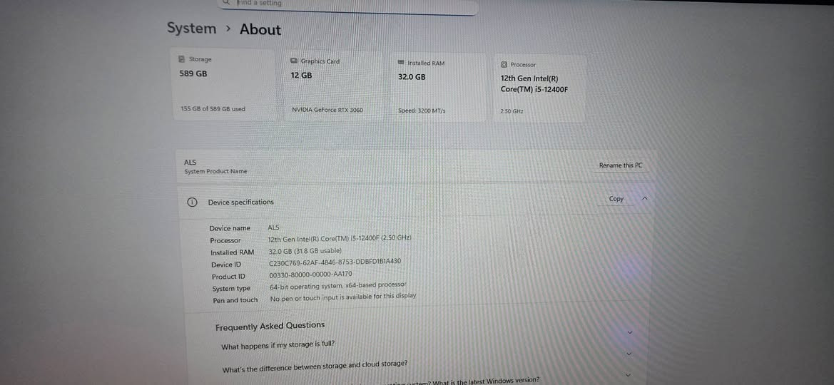 سلام عليكم عندي حاسبه بيه ثكل شويه بالاستخدام،  اريد ابيع 
موصفات بالصور 
كرت شاشه 3060
معالج i5 th12
رام ٣٢ 
هارد m.2 ,512G
شاشه 27 2k 
M.b 610
سعر ٧٥٠ الف قفل  
غراض هم مكان بغداد الزعفرانيه ***********
