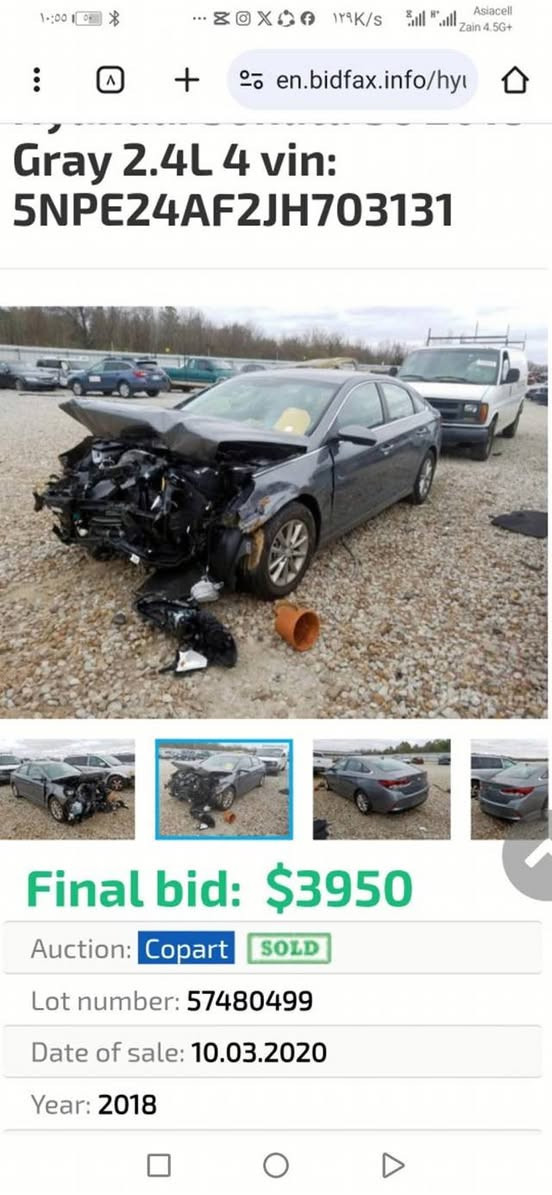 سلام عليكم
للبيع سوناتا 
2018
وارد أمريكي حادثة بجم 
صور حادث مرفقة 
مواصفات عادية 
سيارة جاهزة من كلشي 
رقم بغداد تحويل مباشر 
 عارضهة 120 وبية مجال 
***********
