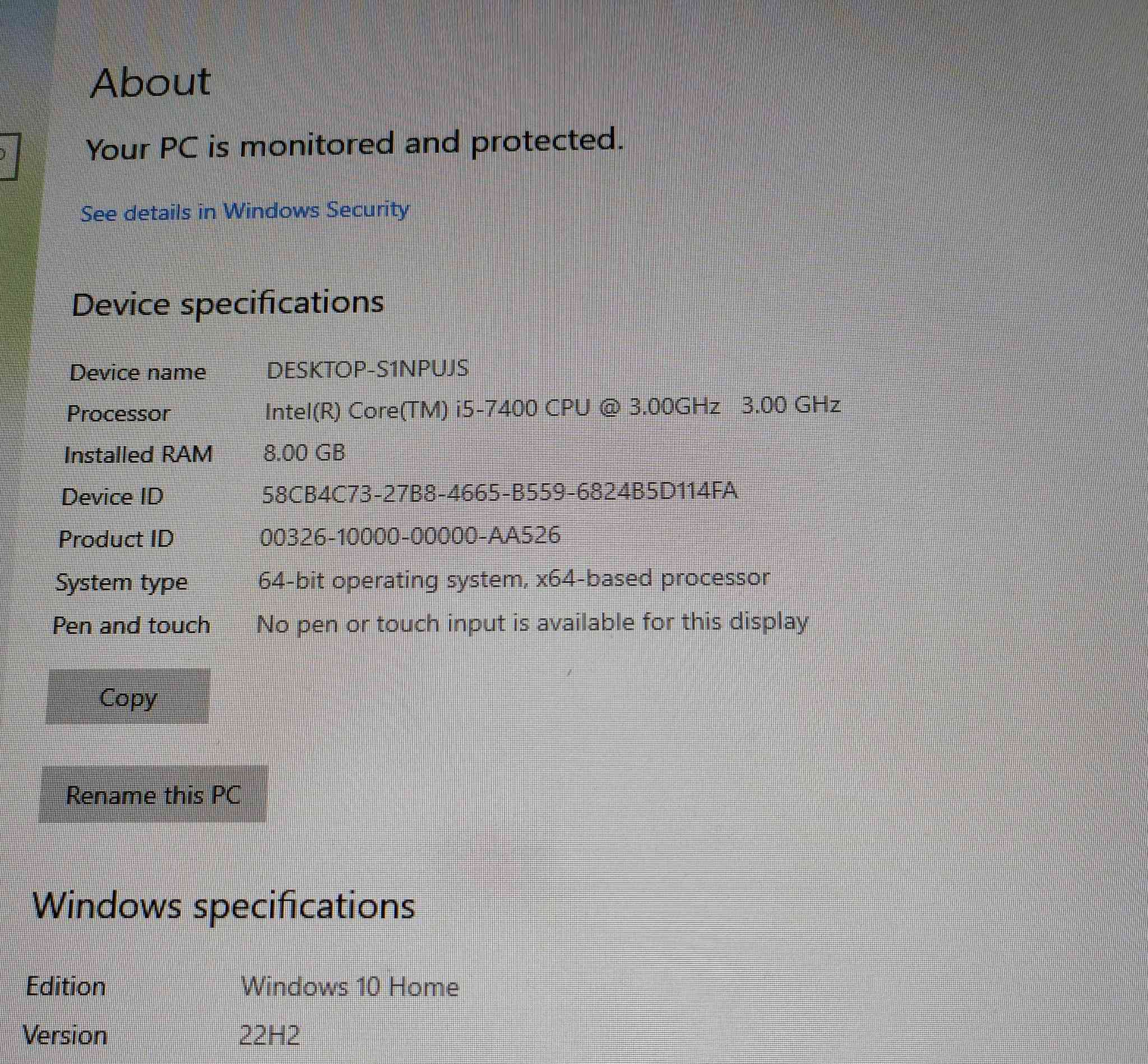 Pc للبيع
PC gaming 
CPU : i5 -7400 
GPU: GTX 1650 ZOTAC GAMING 
RAM: 8GB DDR4  2400mHz Ballistix
SSD WESTERN DIGITAL 240 GB
POWER X Factor 600w
Motherboard: GIGABYTE H110M-S2PT
CASE: DEEPCOOL 
السعر 360 الف دينار عراقي
ماعندي توصيل
مكاني بغداد البنوك
الشراي خاص ويدلل علينا


**إذا كنت صاحب هذا الإعلان وتريد حذفه لأي سبب، رجاءا أرسل رسالة إلى الدعم الفني**