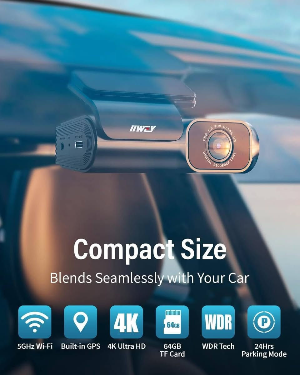 هذه كاميرا IIWEY EY05، وهي كاميرا مراقبة للسيارة (Dash Cam) تسجل بدقة 4K أمامية وخلفية.تتميز الكاميرا بوجود واي فاي مدمج بتقنية 5GHz لتسهيل نقل الفيديوهات إلى هاتفك، بالإضافة إلى نظام GPS لتسجيل الموقع والسرعة.تتضمن العبوة عادةً بطاقة ذاكرة 64GB ومصممة برؤية ليلية فائقة الجودة باستخدام مستشعرات سوني
*********** واتساب

