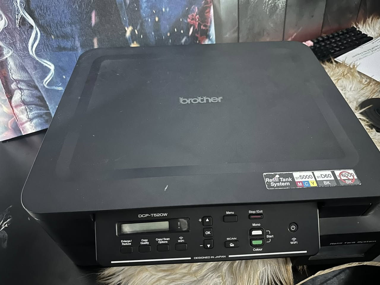 سلام عليكم طابعه برذر T520w 
واي فاي مستخدم فتره بسيطه الحبر الحبر الاصلي مالها بعده مخلصان للبيع ب 125 وبيها مجال بسيط مكاني بغداد
***********
