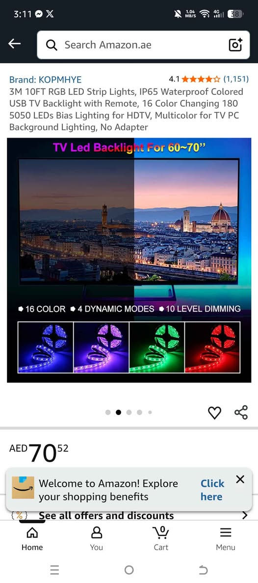 گۆڕینی ڕەنگ بە ڕیمۆت
گونجاو بۆ ژووری میوان، ژووری نووستن، کۆمپیوتەر و TV
دانانەوەی ئاسان
خەرجی کارەبا کەم
🎉 بۆ زینەتی ماڵ و شوێنی کارەکەت باشترین هەڵبژاردە!
📞 بۆ داواکردن پەیوەندی بکە

.... 
غيّر أجواء منزلك بإضاءة عصرية ملوّنة!
💡 شريط إضاءة LED
تغيير الألوان بواسطة الريموت
مناسب لغرفة المعيشة، غرفة النوم، الكمبيوتر والتلفاز
سهل التركيب
استهلاك كهرباء منخفض
🎉 الخيار الأمثل للزينة وإضافة لمسة جمالية مميزة
📞 للطلب يرجى التواصل أربيل, العراق


**إذا كنت صاحب هذا الإعلان وتريد حذفه لأي سبب، رجاءا أرسل رسالة إلى الدعم الفني**