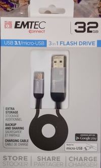 كيبل مايكرو شحن + فلاش 32 + ناقل ملفات من الهاتف للكيبل للحاسبة وللتلي...