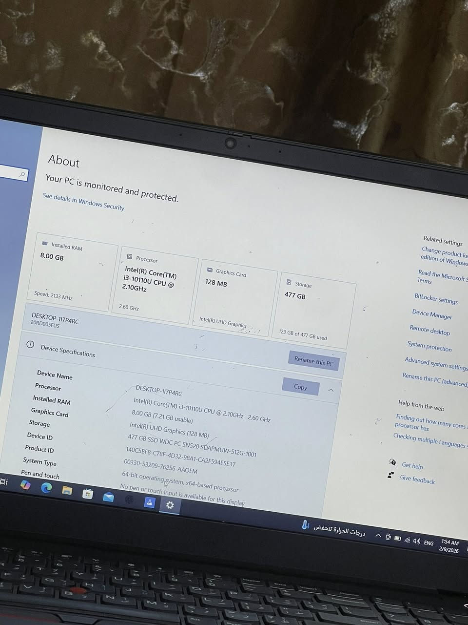 السلام عليكم
لابتوب  (Lenovo) ) Think Pad مثل ماموضح في الصور 
لابتوب نضيف كلش بيها شخوط في الشاشه فقط 
ا i3-10110U
ا رام (8)
اهارد (500) ssd 
ا سعر 275 وبيهة مجال 
ا (***********)
