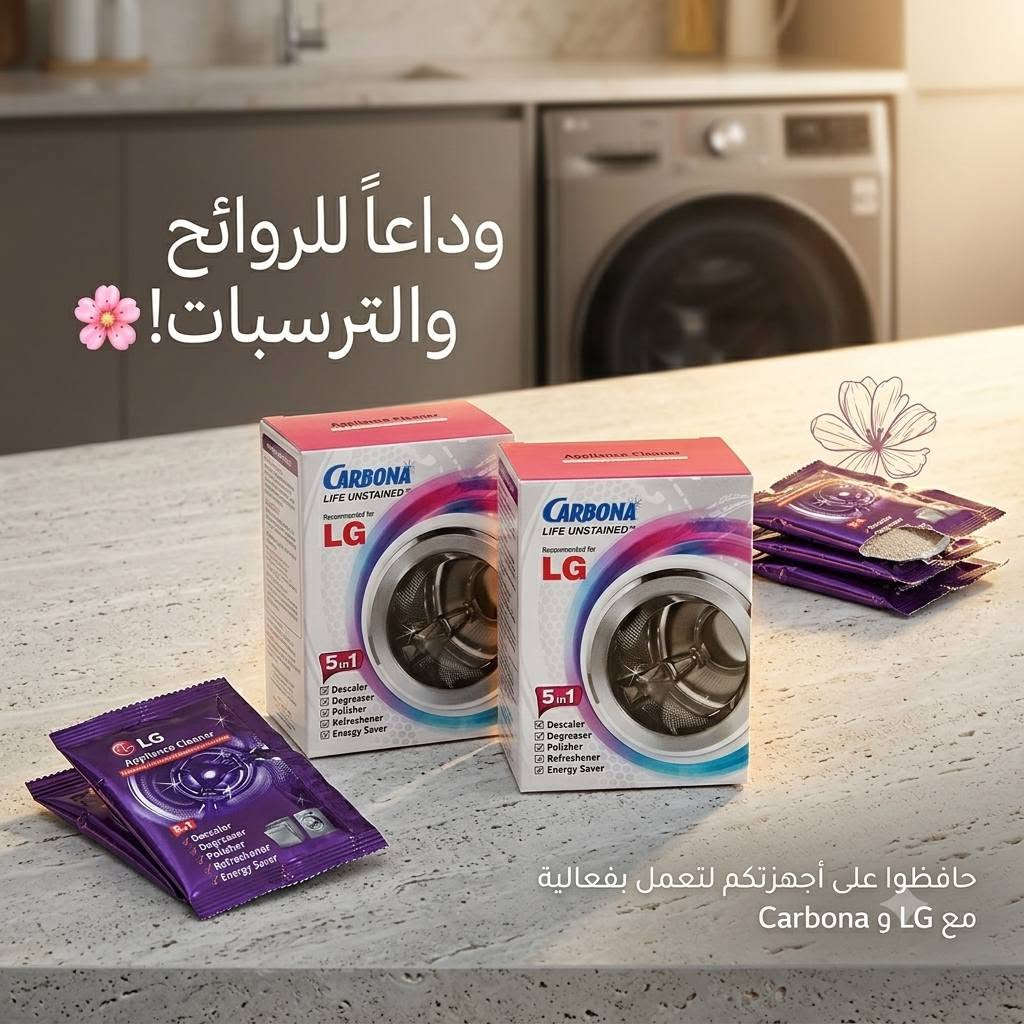 تراكم الكلس والاوساخ يقلل من كفائة الغسالة ويسبب روائح غير مستحبة كاربونا يضمن لك تنظفيأ عميقأ وحماية تدوم طويلا لغسالة تعيش اكثر وملابس انظف  ***********
