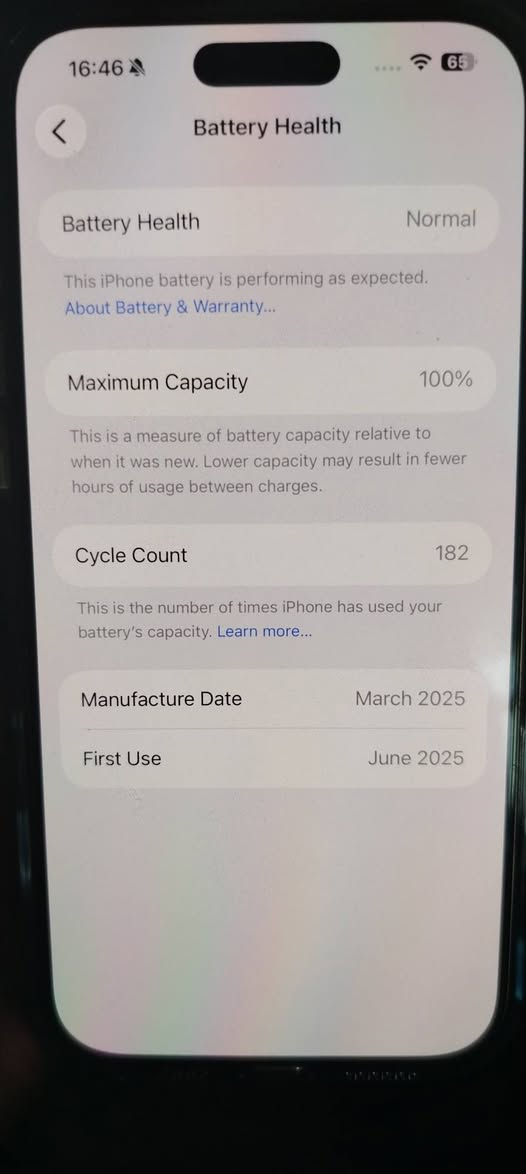 16 pro Max Battery 100% Full 1,500 العرات بغداد.


**إذا كنت صاحب هذا الإعلان وتريد حذفه لأي سبب، رجاءا أرسل رسالة إلى الدعم الفني**