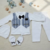 بكج بيبي قطني درجة اولى متكون من 4 قطع تيشيرت - بنطال - كفوف - كلو. قي...