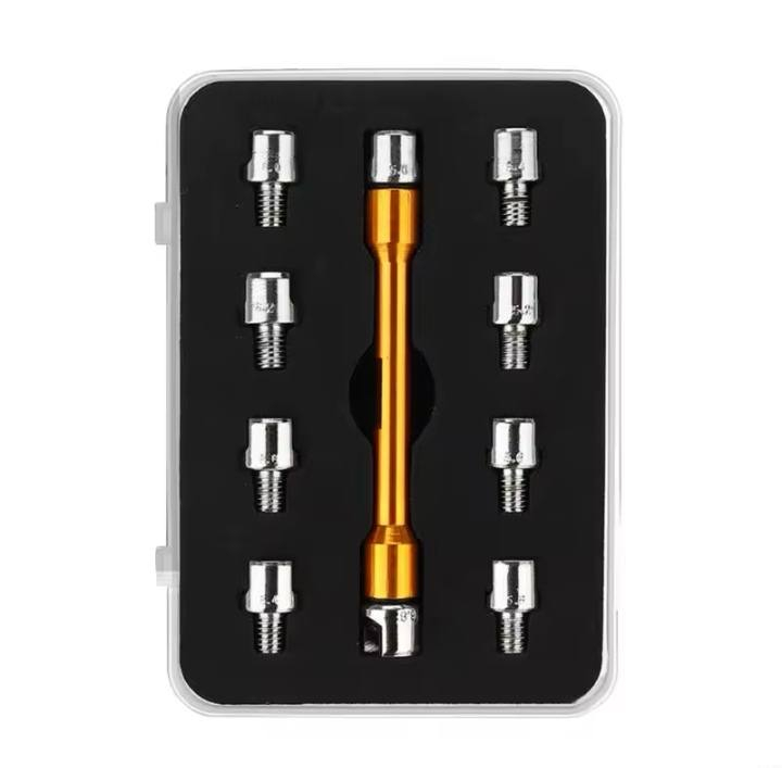 #مجموعة مفاتيح شد أسلاك الدراجات وتستخدم لضبط توتر الأسلاك في عجلات الدراجات النارية أو الهوائية.     * تتضمن المجموعة مقابض قابلة للتبديل لتناسب أحجام مختلفة من الحلمات.
* عادة ما تأتي بأحجام تتراوح بين \(5.0\) ملم إلى \(6.8\) ملم.
* مصنوعة من مواد متينة مثل الألومنيوم والفولاذ لضمان القوة والدقة. 
* تساعد في ضبط استقامة العجلة وزيادة قوتها.
#بسعر 10 الاف فقط.


**إذا كنت صاحب هذا الإعلان وتريد حذفه لأي سبب، رجاءا أرسل رسالة إلى الدعم الفني**