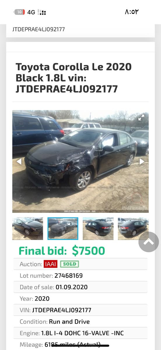 السعر ١١٨ ومجال قليل 

كورلا ٢٠٢٠ محرك ١٨ شرط لاصرف ولافتح 
ماشيه ١٦٥ الف
الضرر قطعتين امريكا وقطعتين بالعراق جاملغ خلفي وباب خلفي بدون دواخل شرط يعني المجموع ٤ قطع 
من ١٠ إلى ١٥ نقطه حالوب 
سنويه ساقطه قبل شهرين شرط التحويل 
المكان الموصل المعارض القديمه معرض راكان 
***********
***********
