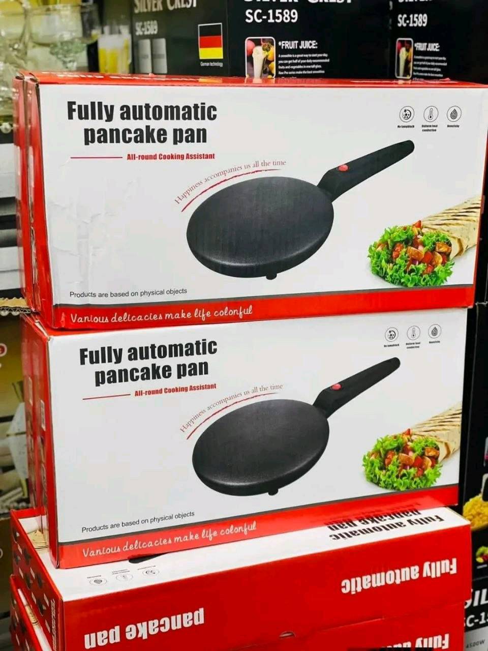 أعرض للبيع مقلاة بان كيك أوتوماتيكية بالكامل، مثالية لتحضير البان كيك بسهولة وبدون التصاق. تتميز بسطح غير لاصق وتصميم مريح يمنحك تجربة طهي سريعة ومريحة في البيت. تستخدم طلاء مات ناعم للنتائج المثالية في كل مرة.