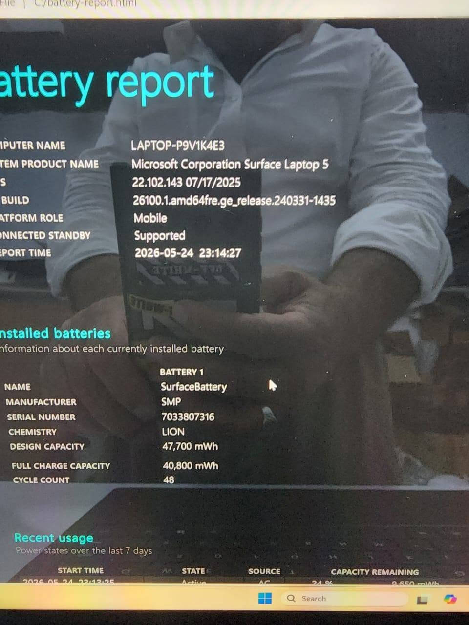 🇺🇸 وارد الولايات المتحدة الأمريكية – نسخة أصلية
💻 Microsoft Surface Laptop 5

✔️ المعالج: Intel Core i7-1265U (الجيل 12)
✔️ الذاكرة: 16GB LPDDR5x 5200MHz
✔️ التخزين: 256 GB SSD
✔️ كارت الشاشة: Intel Iris Xe Graphics. 8GB
✔️ الشاشة: 13.5 إنج لمس (Touch)
✔️ الدقة: 2256×1504 (2K)
✔️ نظام التشغيل: Windows 11 Pro
✔️ يدعم اللمس المتعدد حتى 10 نقاط
✔️ هيكل معدني أنيق وخفيف الوزن

🔋 حالة البطارية:  ممتازة
✔️ عدد دورات الشحن: 50 فقط

✨ جهاز عملي وأنيق مناسب للأعمال المكتبية، الدراسة، البرمجة، والتصميم الخفيف إلى المتوسط.


**إذا كنت صاحب هذا الإعلان وتريد حذفه لأي سبب، رجاءا أرسل رسالة إلى الدعم الفني**