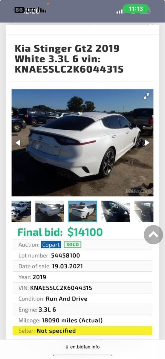 ▪️مرقمه اربيل حرة 
▪️Kia ستينكرgt2
▪️ موديل 2019 اصل 
▪️وارد أمريكي 
▪️اللون ابيض  لامع 
▪️مكينه بانزين 6 توين تيربو TT سلندر 3.3
▪️كير 8 نمر ✈️
▪️شفتات بالستيرن (تحويل الكير من الآوتو إلى العادي)
الحادث  فقط خشم البنيد  بدون ايرباك ولا دواخل 
▪️العنوان  بغداد 
▪️رقم الهاتف / ***********
▪️السعر / 150$وبيها مجال قليل
مع ملاحظات بسيطة في السيارة

