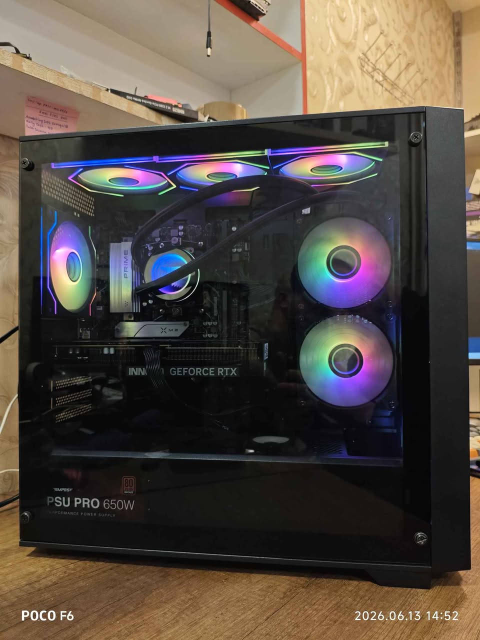 CPU: RYZEN 5 9600X 
MB: ASUS PRIME B650M-K
COOLER: FANTECH LIQUID 240M
RAM: 1X16 16GB 6400MHZ CORSAIR VENGEANG
STORAGE: 512Gb NVME + NVME 512G
GPU: RTX 5060 TI 8GB INNO3D
POWER: 650W 80 PLUS TEMPEST
CAVAR: DARK FLASH X7 FAN ARGB
PRIME : 1,000$ أربيل, العراق


**إذا كنت صاحب هذا الإعلان وتريد حذفه لأي سبب، رجاءا أرسل رسالة إلى الدعم الفني**