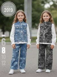 طقم عيد بنات • مقاسات 6/8/10/12 • جاكت جينز