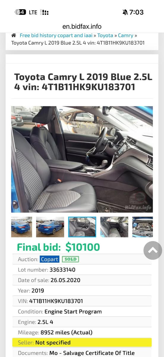 السلام عليكم 
كامري 2019 أمريكي فئه seحادثه موجود بالمنشور
صبغ بنيد بدون دواخل
فول مواصفات الفتحه 
بصمه 
ماشيه60 ميل
كشن كهرباء 
داخل جلد
رادار امامي وجانبي 
تحكم ستيرن
تبريد شاشه 
اشاير بالمري 
رقم بغداد الدولي تحويل مباشر هزه جديده 
سياره جديده محرك كير صدر كله ع وضع الشركه 
السعر 170 بيه مجال بسيط 
اللاستفسار اتصال ع الرقم
***********  
العنوان بابل
