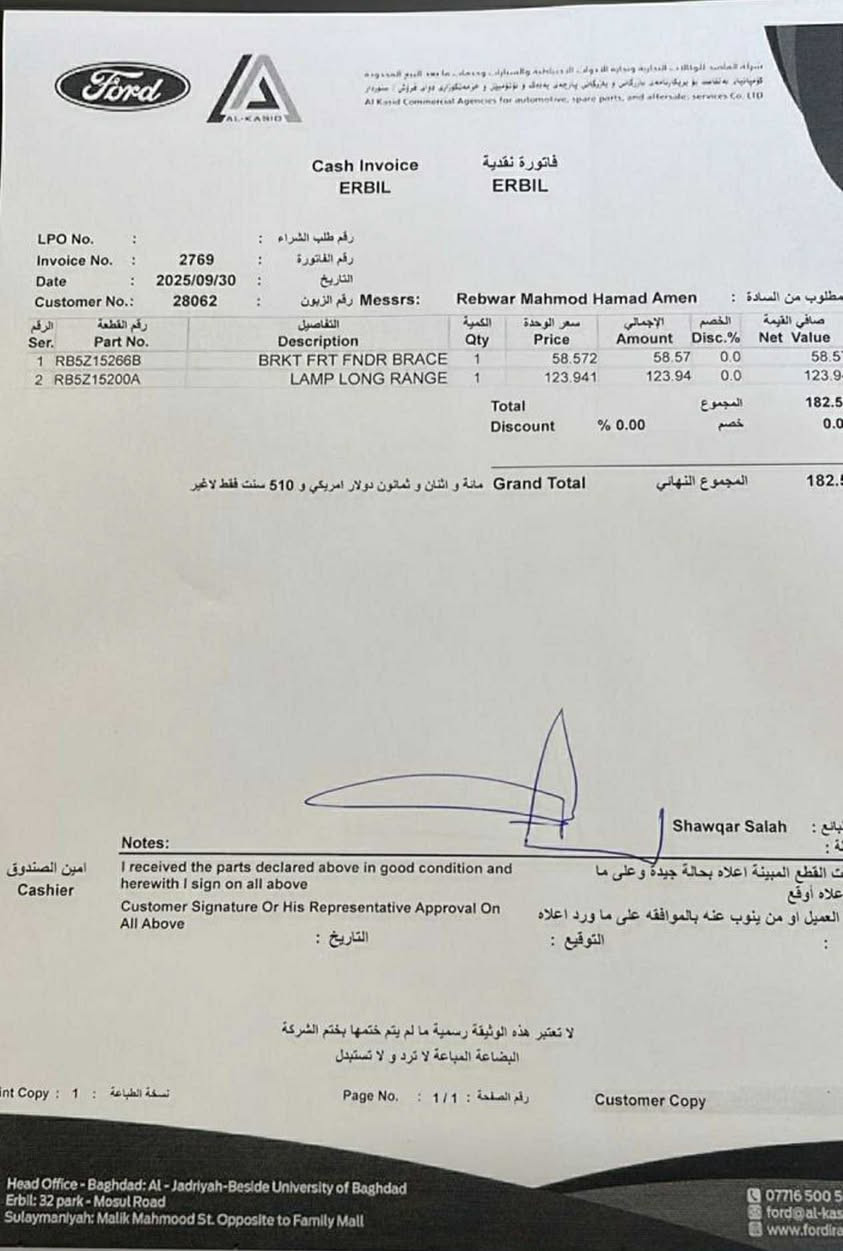 موديل 25 ماشيه 8 آلاف داخله بكتاب شهداء لون ابيض حاليا بالورشه تستلم مصلح وجاهز كاصلهه غراض القطع غيار من شركه القاصد يعني وكاله 
 سياره حلوه وبالعافيه على الياخذها سعرها 223 رقمي ***********
