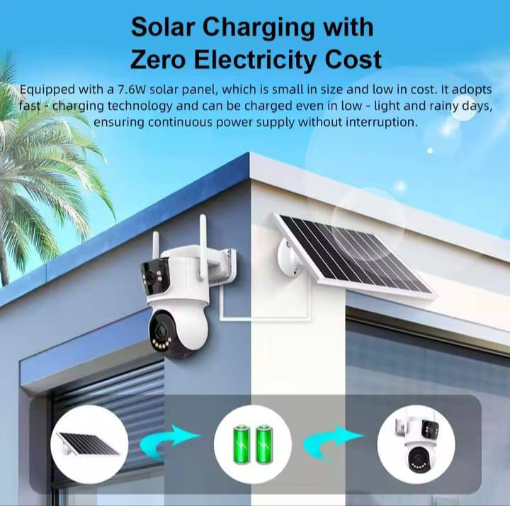 كاميرا مراقبة طاقة الشمسية وتدعم اتصال 4G. 
• تعمل بالطاقة الشمسية ولا تحتاج إلى توصيلات إنترنت أو كهرباء.
• تدعم فقط اتصال 4G عبر شريحة بيانات (SIM card).
• تتميز برؤية ليلية ملونة.
• مقاومة للماء والغبار ومناسبة للاستخدام الخارجي.
• يمكن التحكم بها وتحريكها (PTZ) بزاوية 360 درجة أفقياً و90 درجة رأسياً عبر تطبيق الهاتف.


**إذا كنت صاحب هذا الإعلان وتريد حذفه لأي سبب، رجاءا أرسل رسالة إلى الدعم الفني**