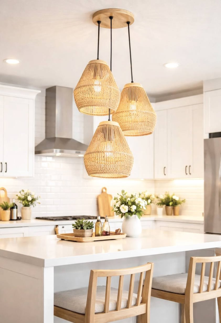 الأناقة تكمن في التفاصيل.. 💡
​هل تبحث عن إضاءة سقف مطبخ أو طاولة الطعام؟
 إليك طقم المعلقات الثلاثي البوهيمي بتصميمه المنسوج الذي يوزع الضوء بطريقة فنية ساحرة على جدران مطبخك.
​📏 ارتفاعات قابلة للتعديل تناسب مساحتك.
​🪵 مصنوعة من مواد صديقة للبيئة وعالية الجودة.
​⚪ تتماشى بشكل مثالي مع الخزائن البيضاء والرخام.
سعر القطعة 50 الف دينار 
لا تتردد بمراسلتنا على رقم الواتساب ***********
نوفر لكم خدمة توصيل لكافة مناطق العراق 
#ثريات_مجالس
#ثريات_مودرن
#خبير_تنسيقات_اضاءة
#تصاميم_منازل_حديثة
#تصميم_داخلي
#دقة_الاختيار
