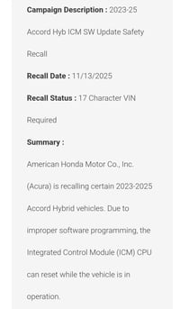 خلل برمجي بوحدة icm للنضام الهجين استدعاء من قبل شركة هوندا   موجود ال...