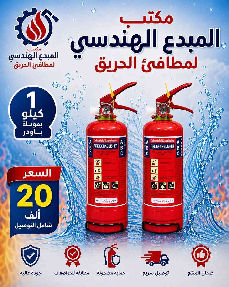 "مكتب المبدع الهندسي: شريكك الموثوق في أنظمة السلامة ومطافئ الحريق. 🧯 حلول هندسية متكاملة لحمايتك. اطلب مطفأتك اليوم!" للتواصل معنا ***********
