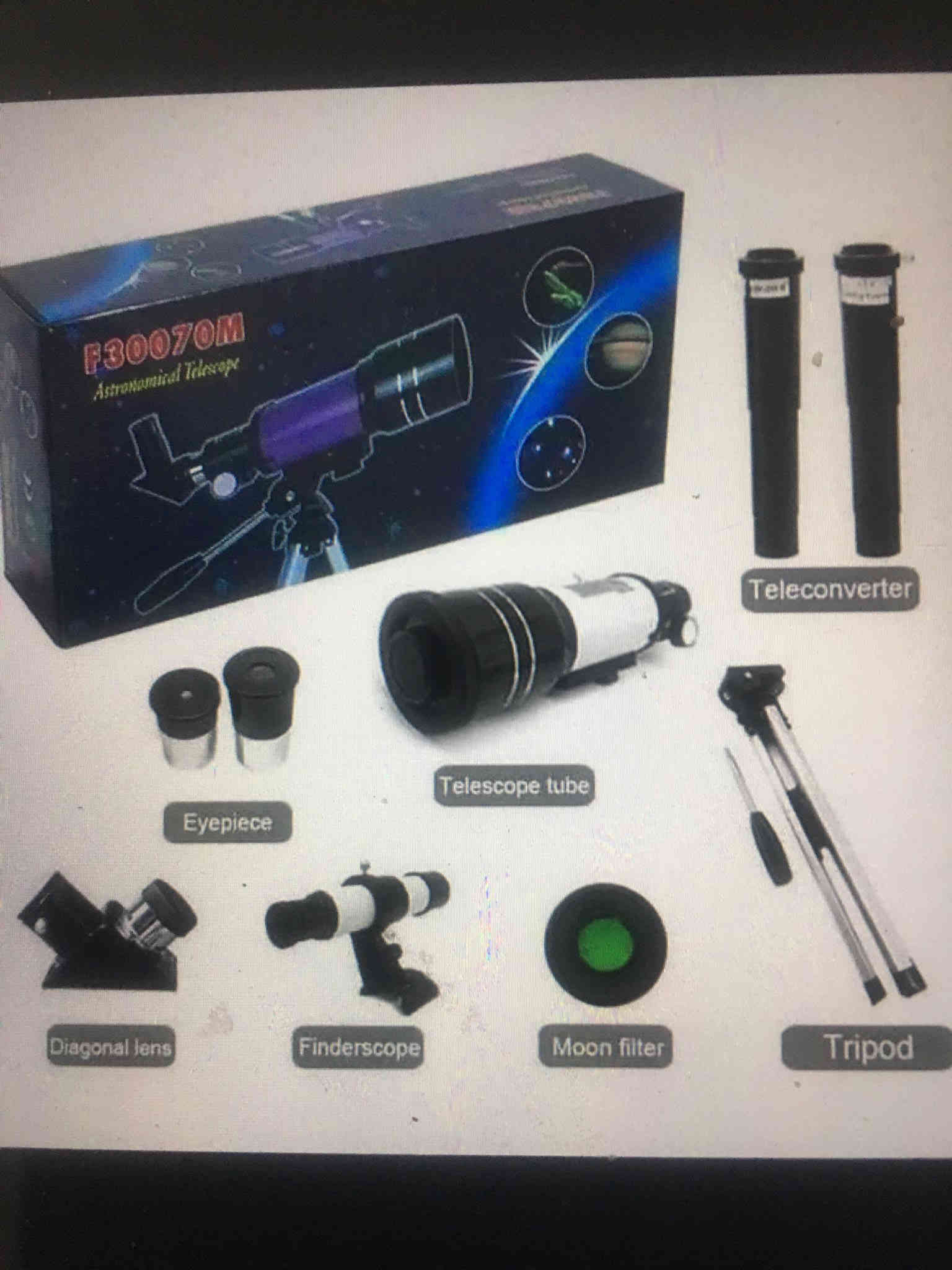 تلسكوب فلكي احترافي بالباكيت وكاملة ملحقاته وعدساتة قطر ٩٠سم يعني احترافية بالنظر والتقريب سعر ٤٥ الف سامراء واتساب ***********
