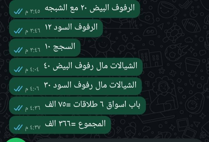 سلام عليكم متاح ارفوف وعددهم وباب اسواق ٦ طلاقات ابيع شلع التفاصيل بصوره العنوان البلديات الاتصال ***********
